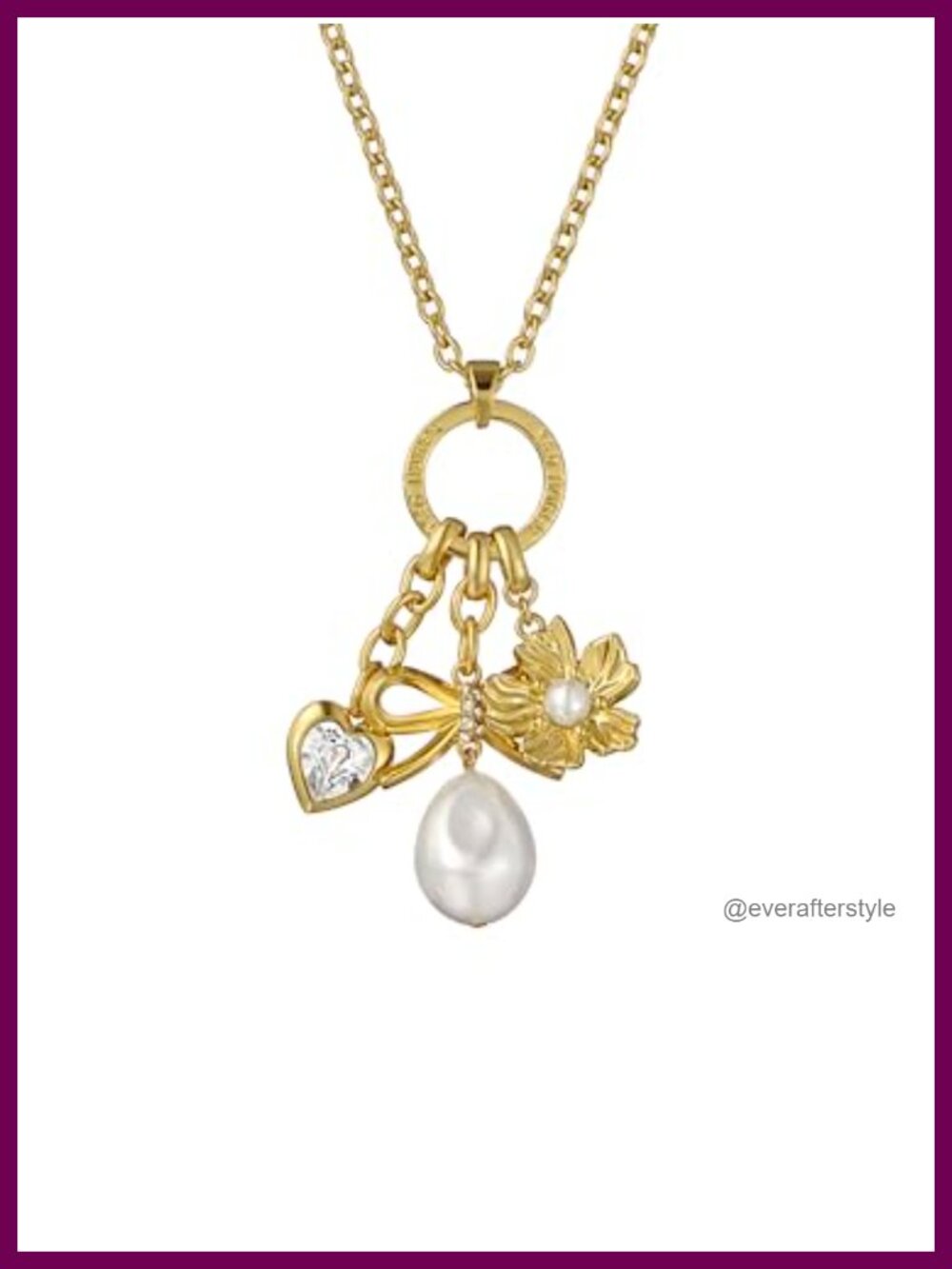 Gold Plated Charm Pendant Necklace with Faux Pearls and Crystals